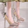 Мода 2024 года, новые осенние женские туфли, модные туфли-лодочки с острым носком и пайетками на шпильке из лакированной кожи, туфли на высоком каблуке для банкета и свадьбы