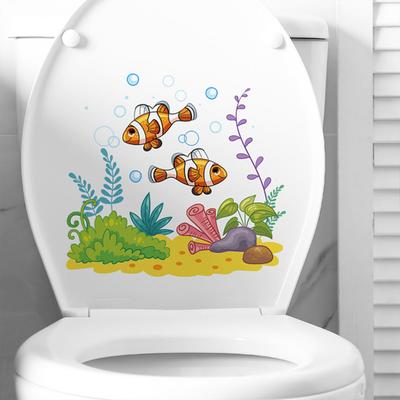 Наклейка на унитаз мультфильм морская рыба водоросли узор унитаз наклейка водонепроницаемый настенный стикер