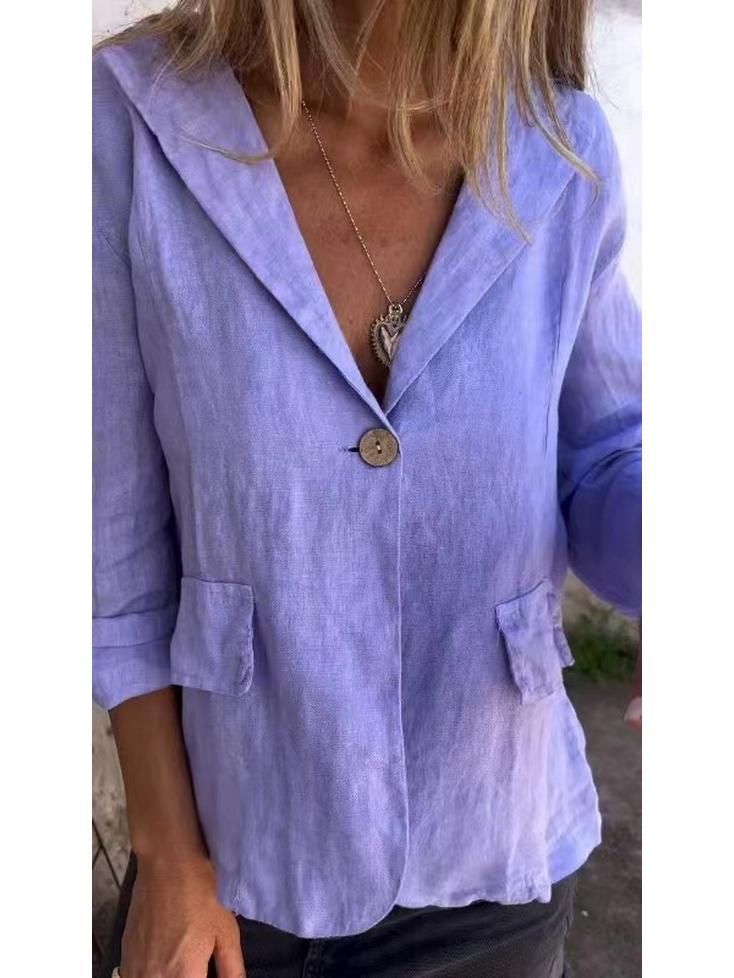 2024 Ранняя осень Женский большой размер Свободный пиджак из хлопка и льна с лацканами с вырезом и пуговицами