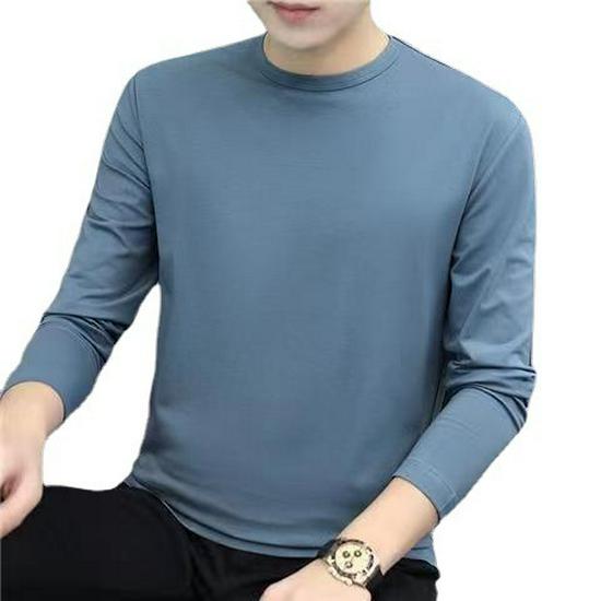 Korean Style Men's Long-Sleeve Shirts Solid Color Casual T-Shirt - Autumn/Winter Round Neck Pullovers