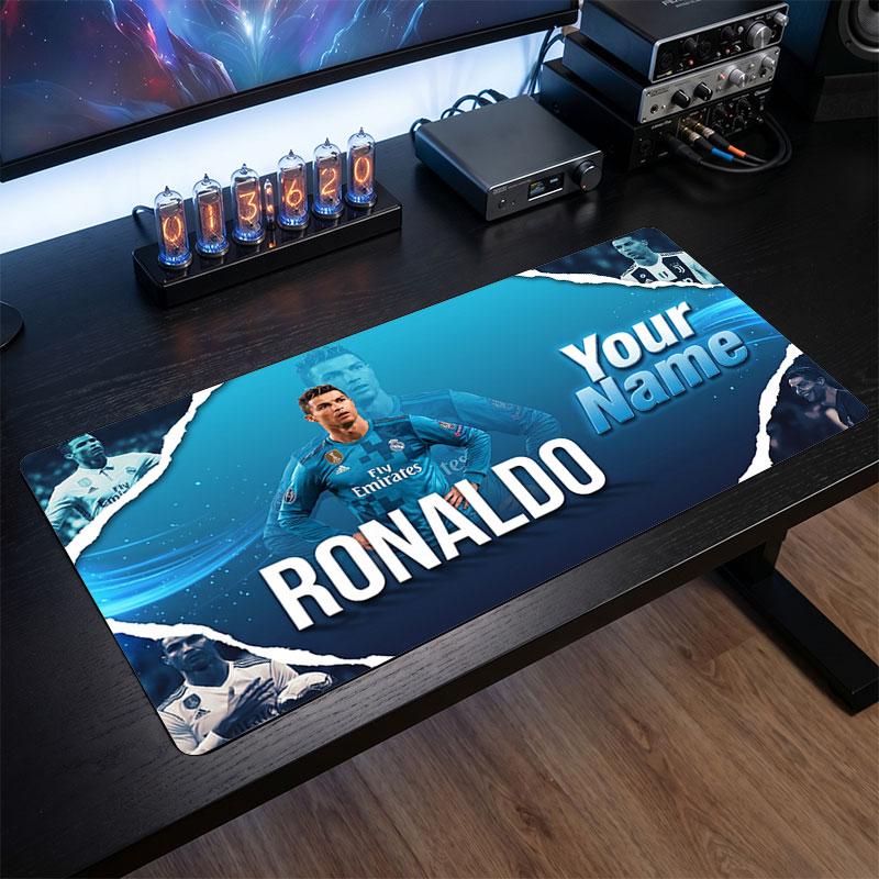 Cristiano Ronaldo Custom Large Mouse Pad, Personalized Name Text Print, Football Logo Non‑Slip Desk Mat Gaming Gift