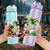 1PC Vacation Bear Palm Tree Beach Print 750ml Color Plastic Sports Water Bottle Leakproof Flip Straw Lid Suitable for Sports Office Home Use