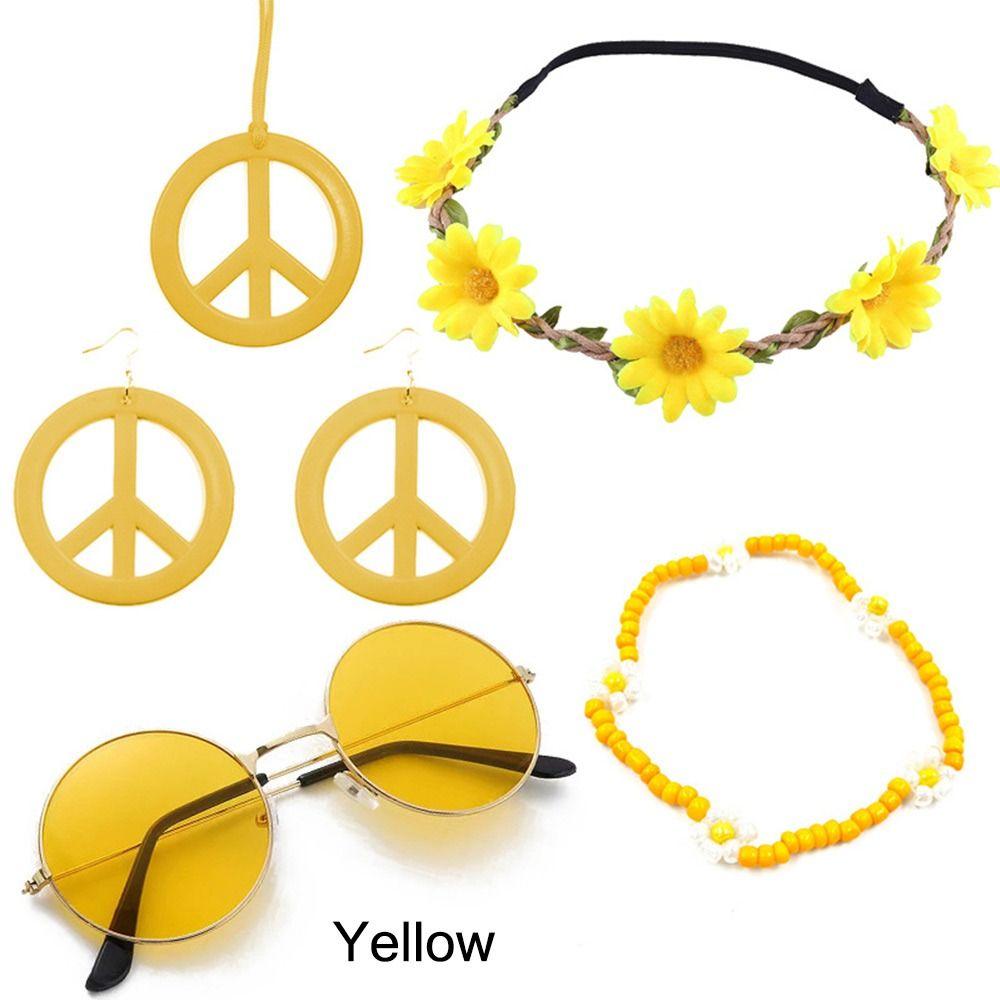 Boho Peace Sign Women's Hippie Costume Set 60's 70s Style Necklace Earrings  for Groovy Party Girls