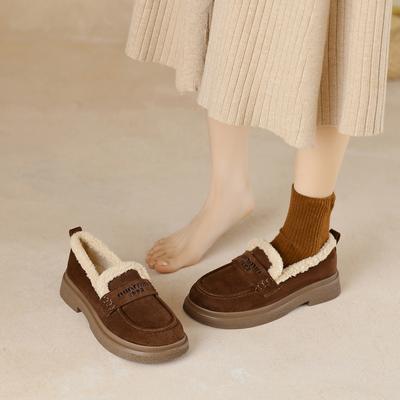 Новинка, осенне-зимние бархатные лоферы женские, ретро британский стиль, маленькие кожаные туфли, зимние сапоги, теплые хлопковые туфли