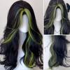 Black Highlights Green Curly Hair Synthetic Wig Women's Daily Fluffy Natural Waves Split Bangs To Pick Dyed Long Curly Hair Wig