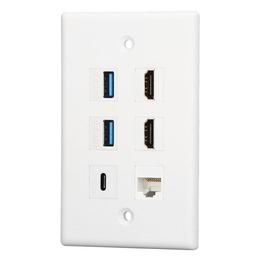 6 Port Wall Plate 2xHD Multimedia Interface 2xUSB3.0 1xType C 1xCat6 Ethernet Wall Plate for TV Projector Computer