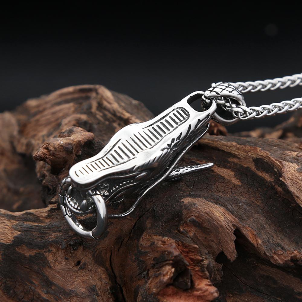 Панк Винтаж Нержавеющая сталь Подвески Ожерелья с головой дракона для мужчин Серебристый цвет Животное Ожерелье Амулет Ювелирные изделия