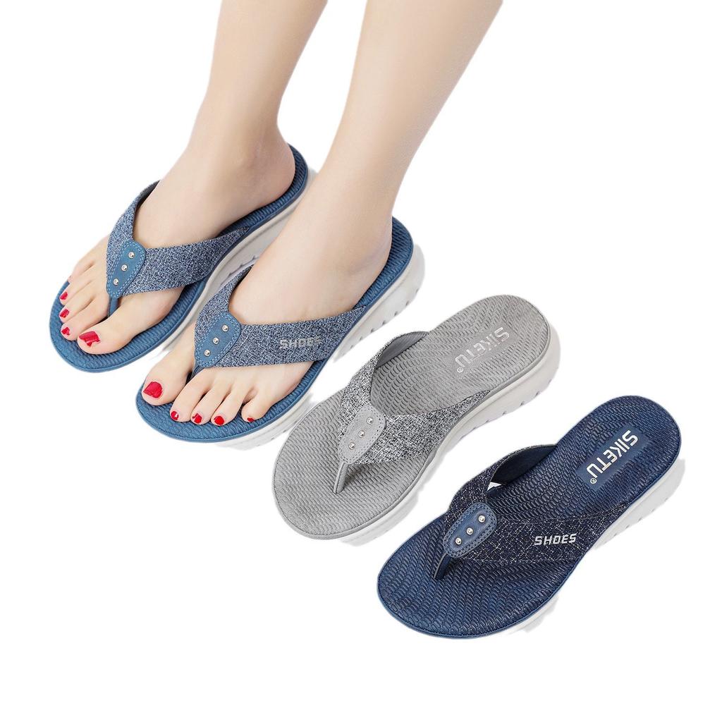 Fashion GKTINOO Summer Fashion Simple Flip Flops Women Wedge Clip Toe Shoes Leisure Slides Blue Lightweight Comfortable Waterproof