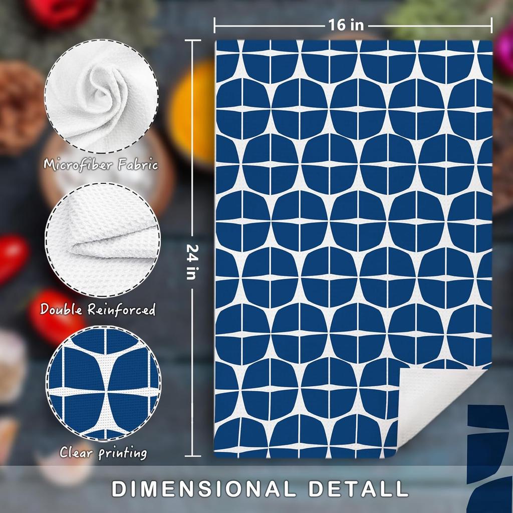 Trendy Retro Orange and Blue Pattern Kitchen Towels Set of 2, Mid Century Modern Scandinavian Aesthetic Hand Towels for Bathroom,16x24 Inch