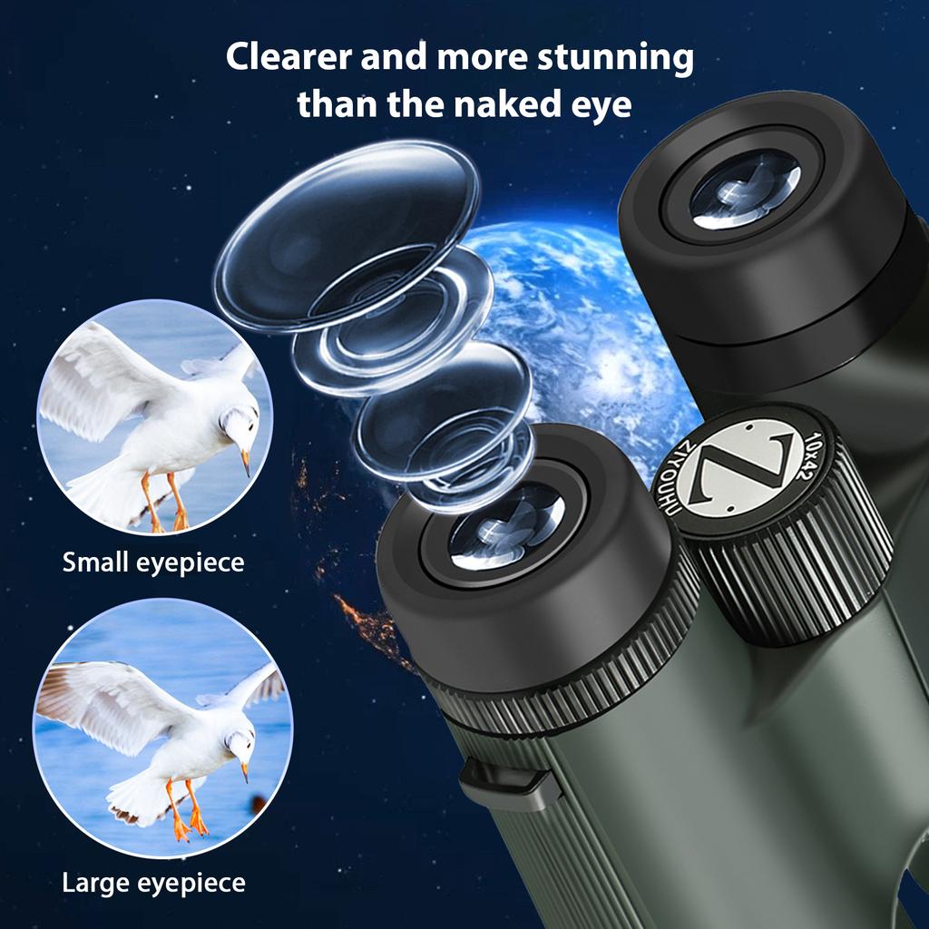 10x42 Compact Binoculars for Adults Kids with Large Eyepiece FMC Lens BAK4 Prism High Powered