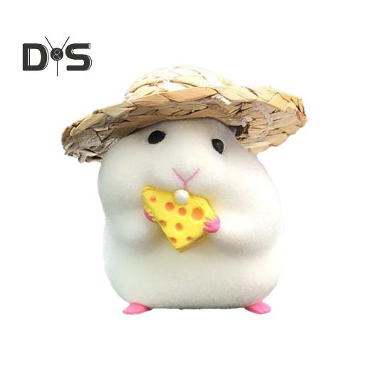 Экологичная скульптура хомяка в соломенной шляпе. Уникальная автоматическая миниатюрная скульптура хомяка-еда.