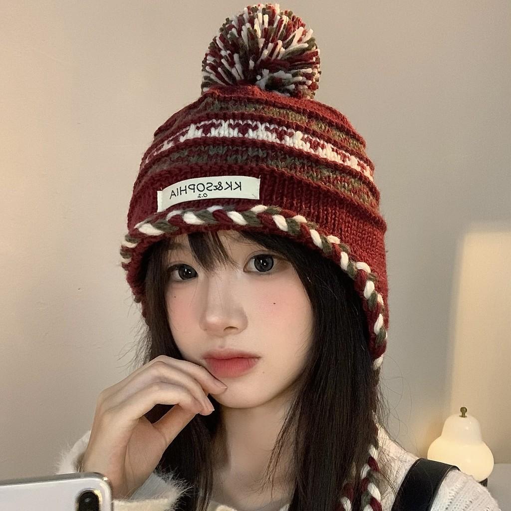 Knitted Chic Cozy Winter Hat For Women Featuring Colorful Pom Poms Warmth And