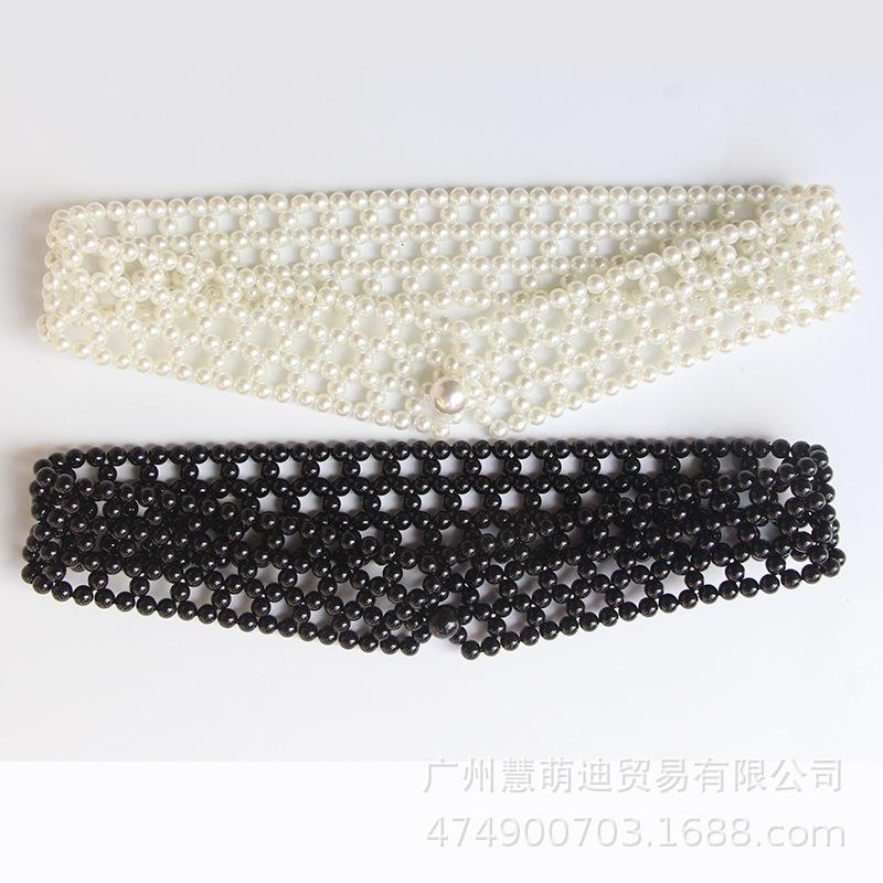 Women Pearl Belt Summer New Decorative Dress Imitation Four row Waist Cover Korean style All match Outer Skirt Stretch Fashion