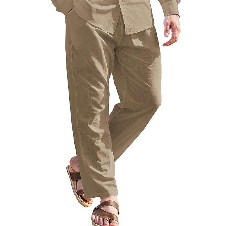 Men's Linen Trousers Drawstring Elastic Waist Solid Colour Comfortable Breathable Outdoor Daily Streetwear