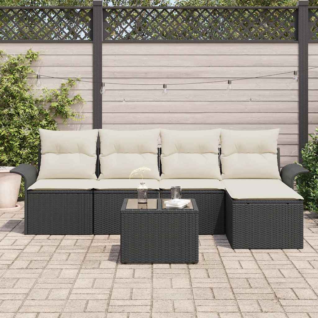 Garden Sofa Set with Cushions 6 pcs Black Poly Rattan