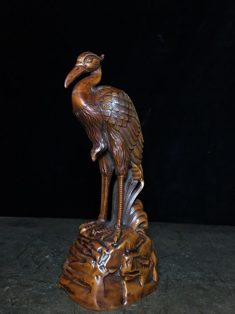 Китайская резьба по дереву Антикварные деревянные резные статуэтки журавлей Декор для дома в помещении Цапля