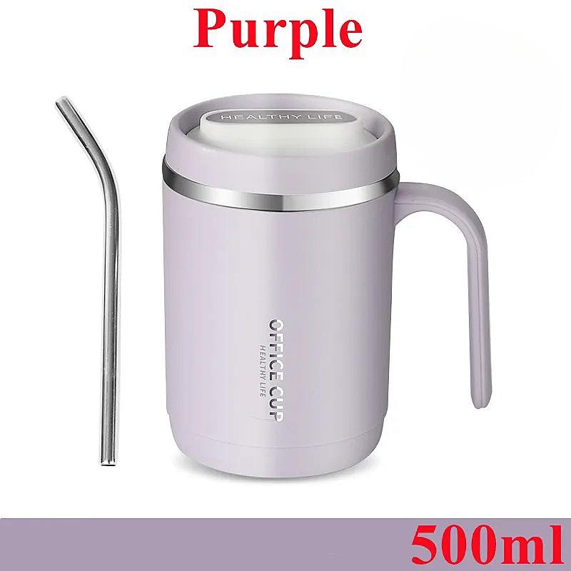 500 мл соломенная чашка из нержавеющей стали 304 с ручкой, термосы, кофейная кружка, чашки для завтрака, сока, пара чашек для занятий спортом на открытом воздухе, офисная посуда для напитков