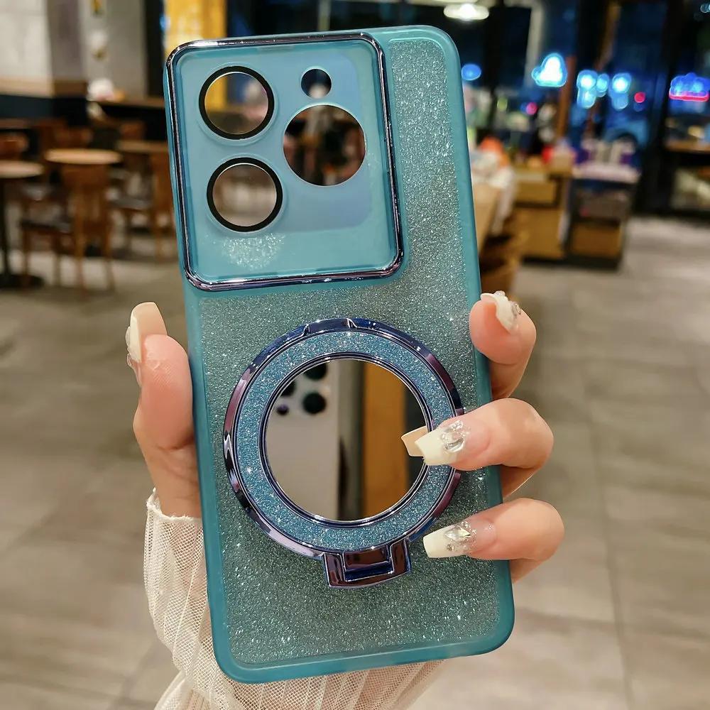 Зеркальный блестящий чехол с магнитным кронштейном для OPPO A57 A58 A78 A93 A96 A97 A72 A35 A55 A56 A17 A9 A5 Realme C65 C67 C53 C35 C33 C31 11 12 Reno 10 11 12 Pro