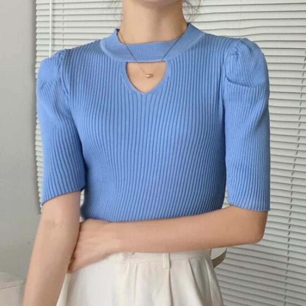 Navava Women Lovely Solid Ribbed Short Sleeve Knit Top Nk3599