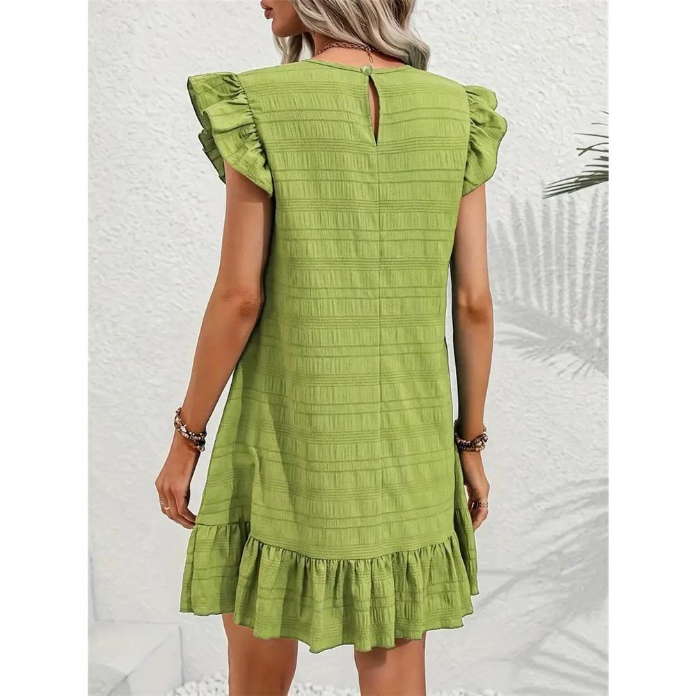 Женское летнее свободное платье с рукавами-крылышками и оборками, однотонное праздничное цельное платье длиной выше колена