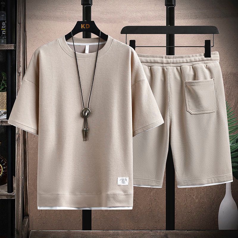 Летний мужской комплект из двух предметов из льняной ткани, повседневная футболка и шорты, мужской спортивный костюм, модный спортивный костюм с короткими рукавами, мужские костюмы