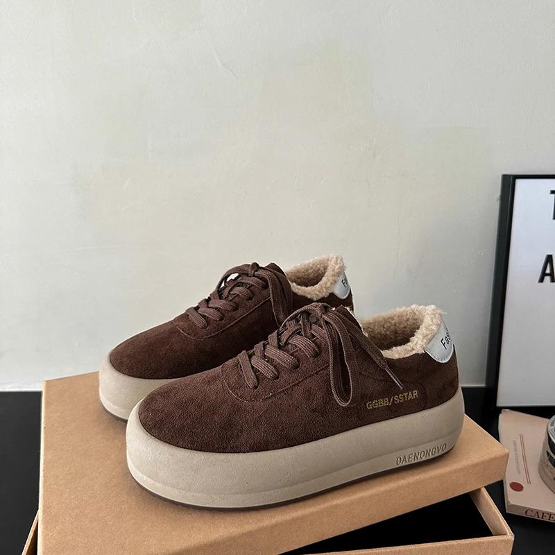 Модные зимние новые хлопковые туфли на толстой подошве, женская мода, замшевые, на шнуровке, противоскользящие, износостойкие, низкие