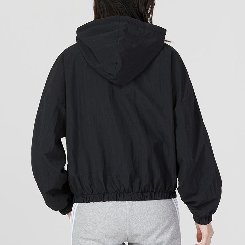 Adidas Ветровка с капюшоном и вышитым логотипом в полоску, женская куртка, черная HT3399