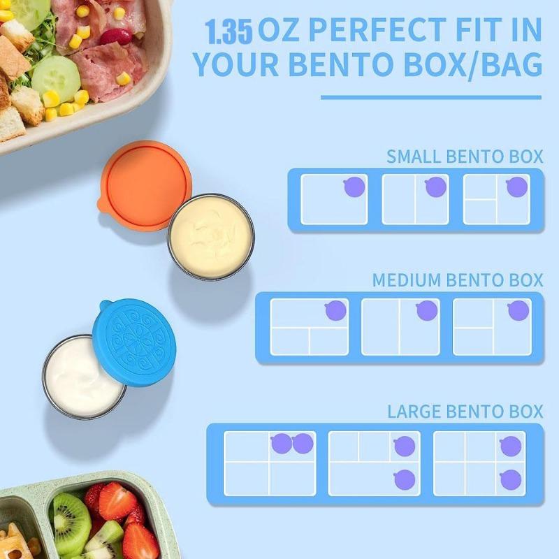 6pcs Multifunctional 304 Stainless Steel Sauce Dish With Silicone Lid, Sealed And Leak-proof Sauce Dish Tool Accessories Preserved Saucer