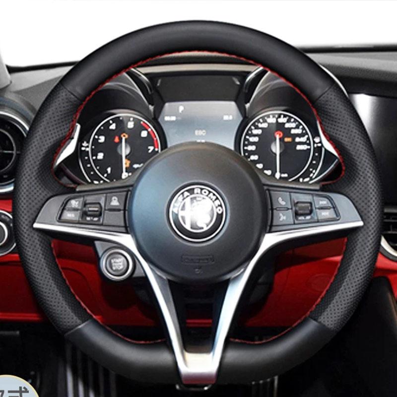 Hand Stitched suede Sporty style car Steering Wheel Cover For Alfa Romeo Giulia 2016 2017 2018 Stelvio 2017 Interior accessories