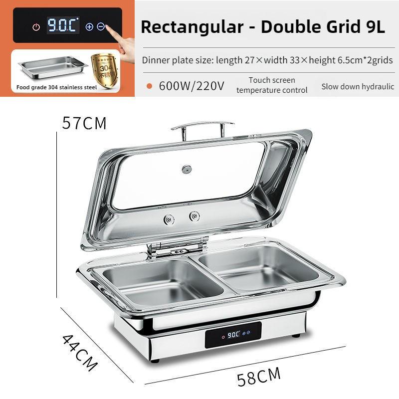 Electric Chafing Dish Adjustable Temp Roll Top Food Warmer Temp Display Catering Buffet Stove Stainless Steel Buffet Servers