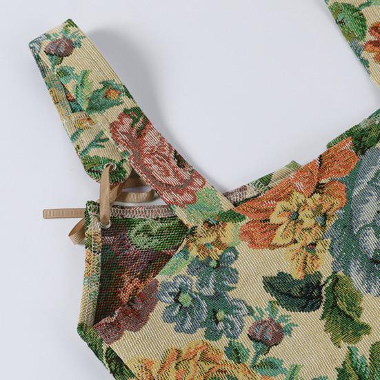 Женский клубный жилет на шнуровке с цветочным принтом без рукавов с вышивкой и квадратным вырезом Клубная одежда с низким вырезом Винтажный женский укороченный топ женская одежда