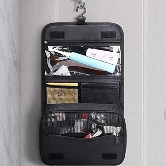 Travel pouch hanging large capacity waterproof toiletries bag cosmetic toiletry hook storage goods stylish (B-Gray)
