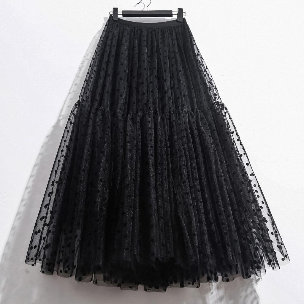 Autumn and Winter Half-body Cake Skirt, Oversized Umbrella Skirt, Long Heavy Industry Flocking Polka Dot A-shaped Skirt, Fluffy Skirt