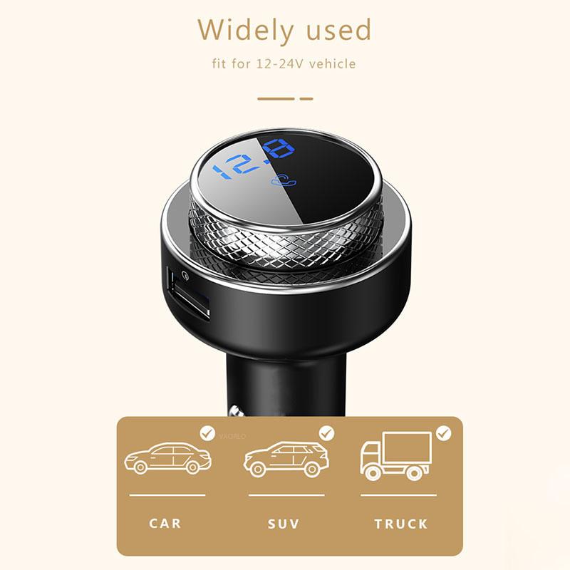 VAORLO Автомобильное зарядное устройство Bluetooth QC3.0 Зарядное устройство с двумя USB-портами Быстрая зарядка с FM-передатчиком MP3-плеер TF-карта Автомобильный комплект Автомобильное зарядное устройство для телефона