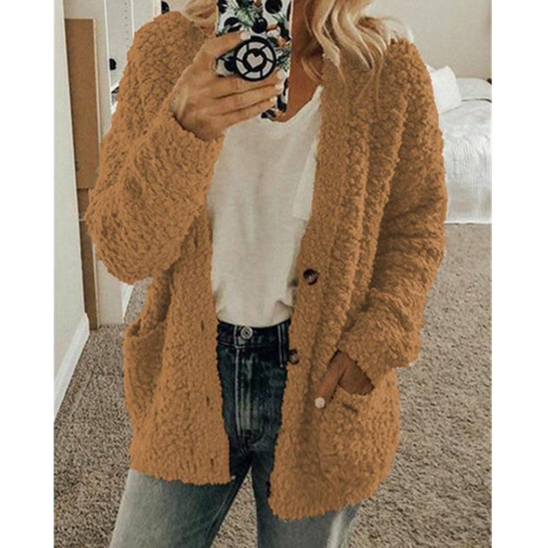 QICED Осенне-зимняя женская мода повседневное пальто из овечьей шерсти большой размер кардиган
