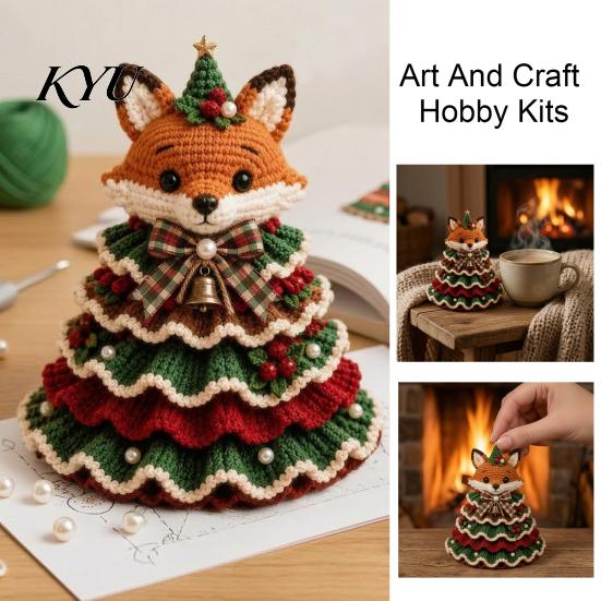 Craft Supplies for Beginners Animal Christmas Tree Crochet Kit, DIY Highland Cow Cute Step by Knitting Guide Dachshund Cat Crafting Kit Beginners,