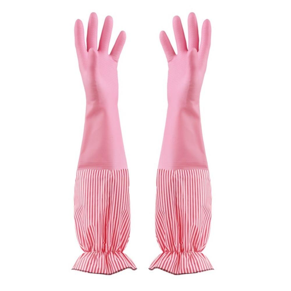 Stripe Pattern Cleaning Glove Long Sleeves Rubber Glove for Household Cleaning Work