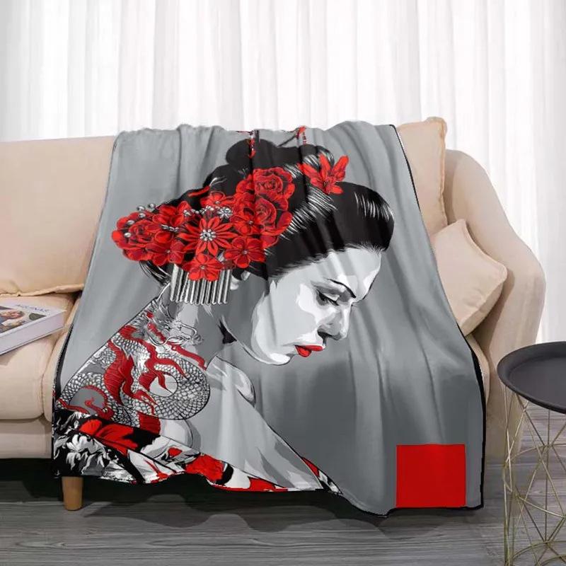 Japanese geisha Printed Blanket for Sofa Bed Travel Camping Living Room Office Conditioning Blanket for All Seasons Gifts