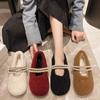 Круглый носок повседневные женские туфли лоферы меховые лодочки с коротким горлом новые осенние флокированные жемчужные пряжки повседневные резиновые однотонные Mary