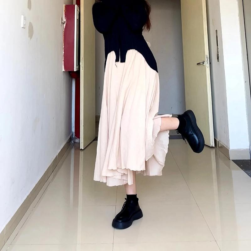 Длинная юбка с эластичной резинкой на талии в богемном стиле и краем в виде листьев лотоса для женщин