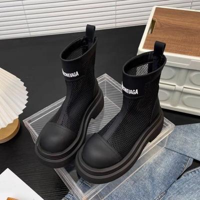 Модные сетчатые сапоги женские летние модные ботильоны на шнуровке женские туфли черные сандалии полые дышащие носки на молнии на платформе сапоги