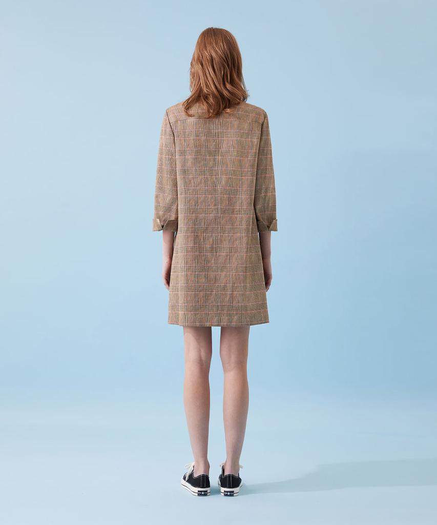 VOYONN Linen Long Jacket Mini Dress Check 021A