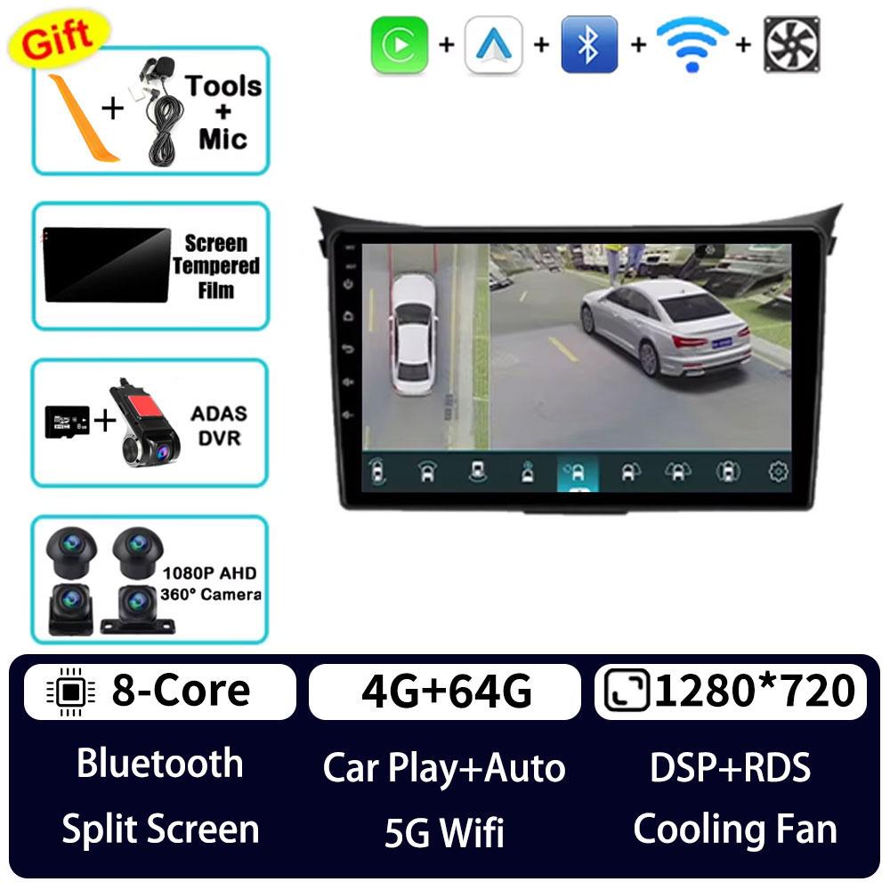 Autoradio Android 16 pour Hyundai I30 Elantra GT 2011 - 2015 2016 Lecteur multimédia stéréo GPS Navigation Carplay DSP 4G LTE