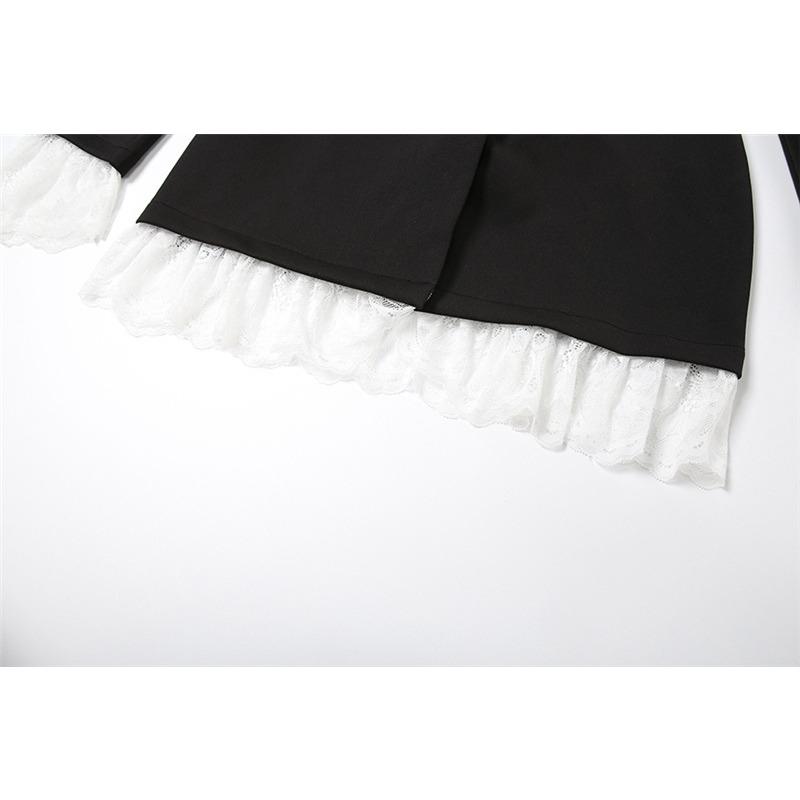 Autumn Women's Temperament Sexy Lace Patchwork Suit Collar Long-sleeved Dress