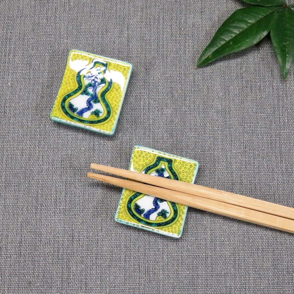 Stylish Kutani Ware Chopstick Rest Pair Gourd Ceramic Cutlery Made in Japan Set, Design, Rest,