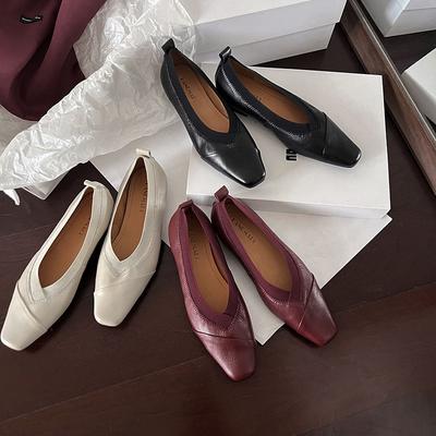 Высокое качество~ первый слой овчины на низком каблуке туфли бабушки 2025 весна и лето новая цельнокожаная обувь-лоферы на одном педале 33-40