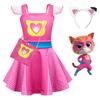 Костюм для косплея SuperKitties для девочек с сумочкой и ободком с ушками кошки Детский костюм Летний с летящими рукавами Повседневная одежда Подарок на день рождения