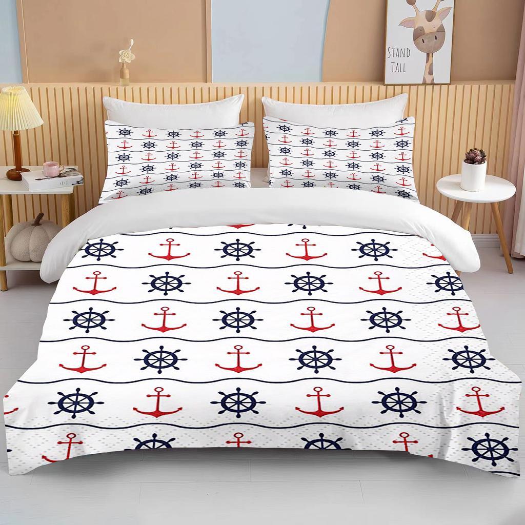 10 Sizes Marine Anchor Pattern Duvet Cover Set Bedding Set Ultra Soft Quilt Cover And Pillowcases For Kids Teens Boys Bedroom