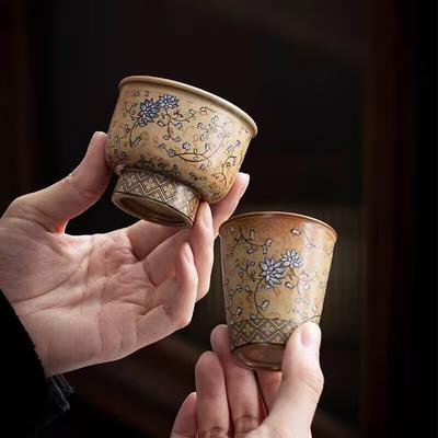 Дунхуанская древняя керамика Переплетенный лотос Мастерская чайная чашка для личного пользования Ретро керамическая чашка для чая кунг-фу Одинарная чашка