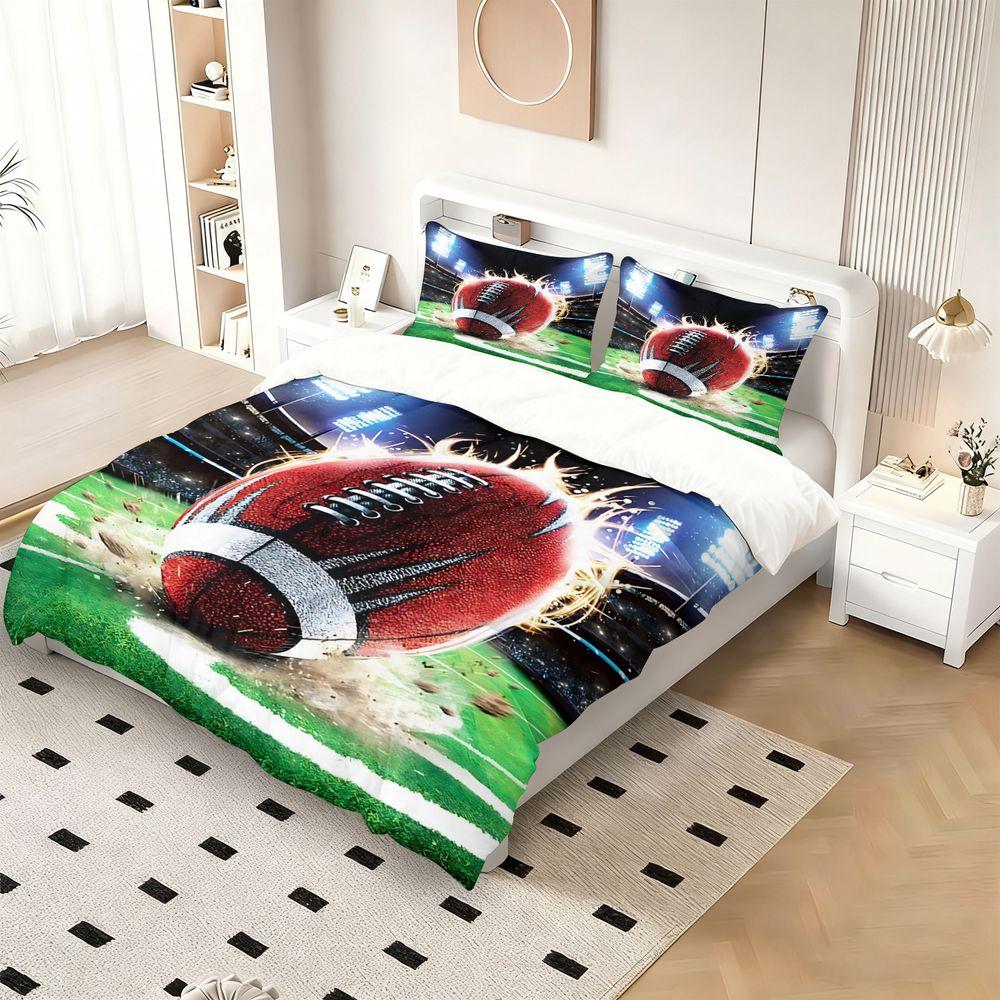American Football Explosion Print Duvet Cover Set 1 Duvet Cover & 1/2 Pillowcase High Energy Sports Bedding Set for Teen Boys